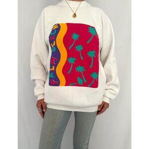 90s vintage colorful palm beach tree florida USA graphic unisex pullover sweater